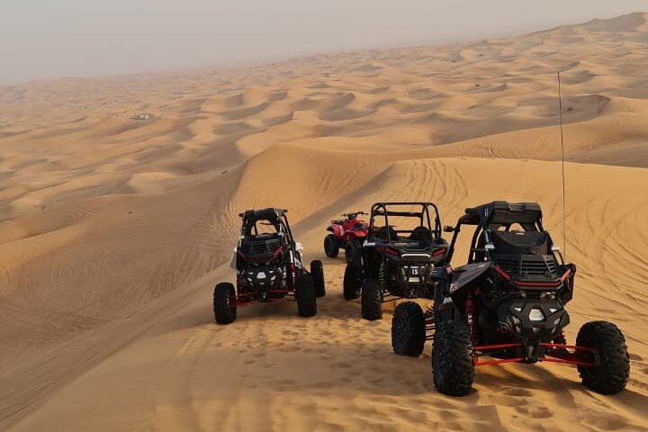 Morning dune buggy safari in Dubai with sandboarding and camel ride, Dubai